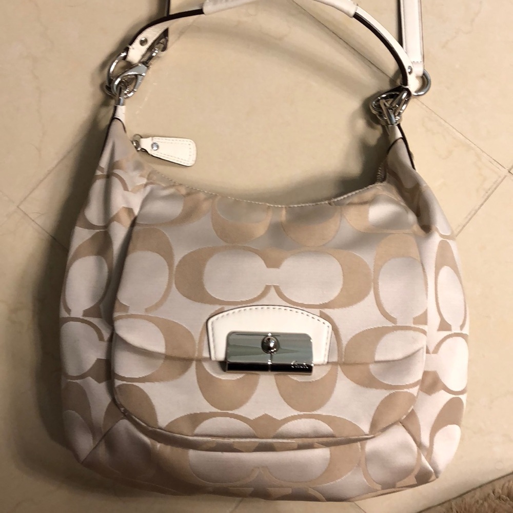 White and tan coach crossbody/shoulder bag